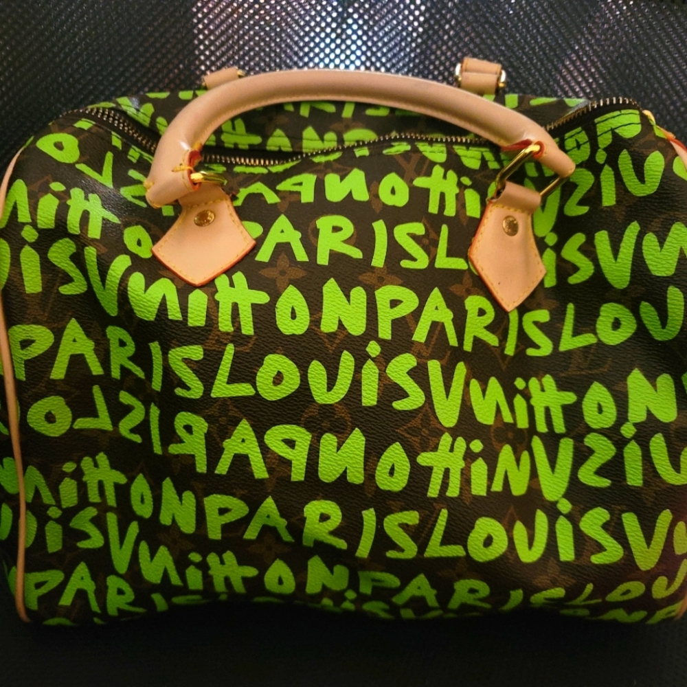Louis Vuitton Green Graffiti Speedy 30 Monogram Canvas City Hand Bag